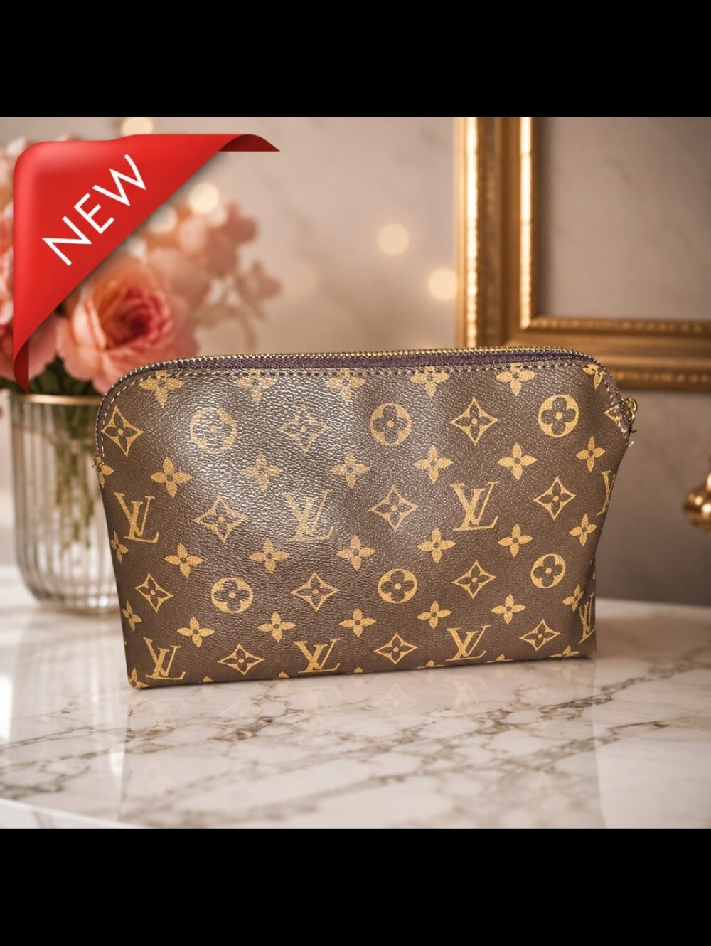 LV Designer Luxury Inspired Makeup Toiletry Pouch Clutch Bag BROWN NEW